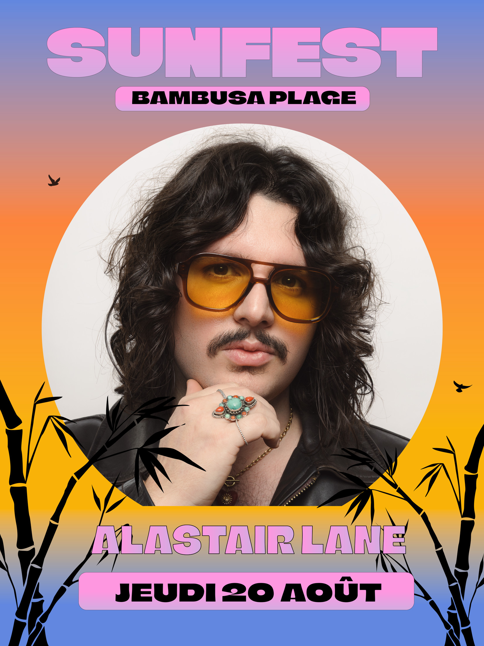 Sunfest poster — Bambusa Plage, Alastair Lane, Thursday 20 August